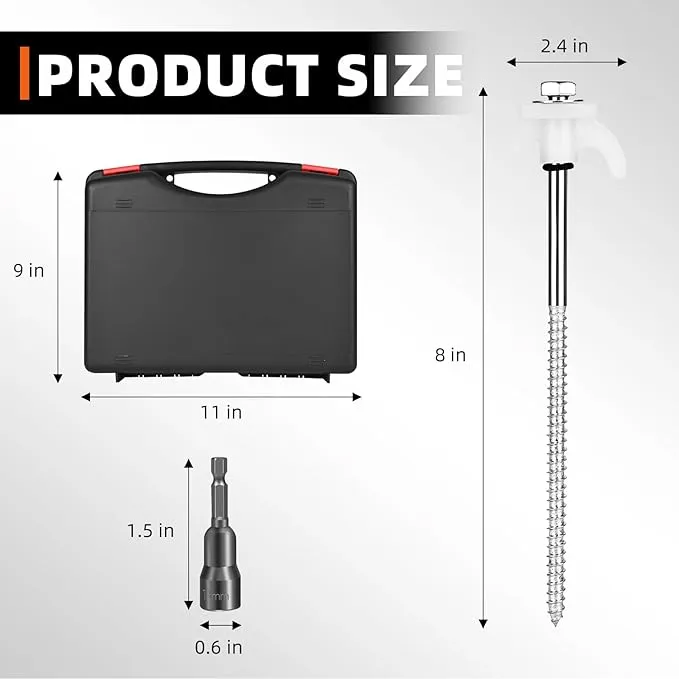12 Pack Tent Stakes Heavy Duty 8 Inch Ground Anchor Screw Camping Stakes with Luminous Head Metal Threaded Tent Pegs, Includes Hex Head Driver and Storage Box