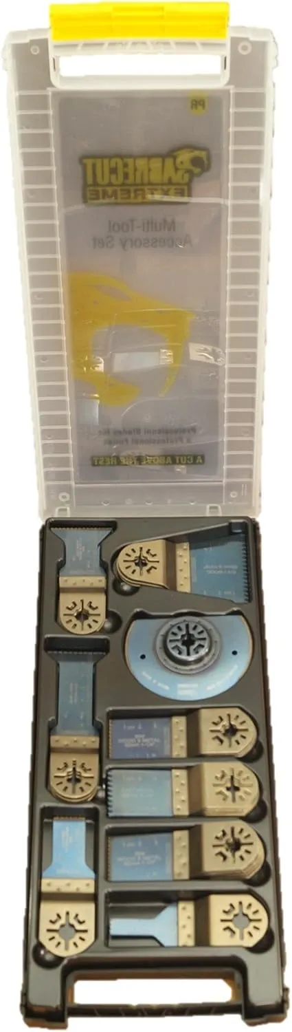 14 x SabreCut BB_PRK14 Premium OMT Mix Blades Case Compatible with Bosch Fein (Non-StarLock) MultiMaster Makita Milwaukee Genesis Chicago Craftsmen Nextec Rockwell Ryobi Hitachi Multi Tool Accessories