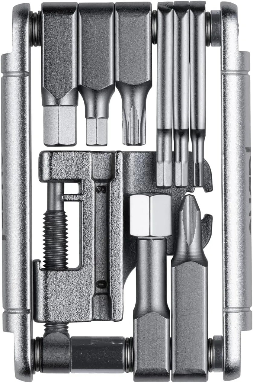 16 IN 1 - Foldable Multitool for Cycling: 16 in 1 - Hex Key, Spoke Gauge, Torque, Chain Splitter - Bike Repair Tool - Silver