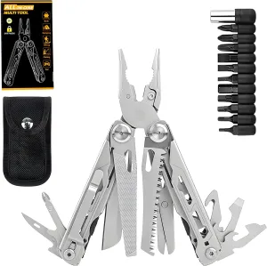 16-In-1 Multitool, Folding Stainless Steel Pocket Pliers with Safety Locking & Needle Nose Pliers for Outdoor Survival Camping Gear Gift