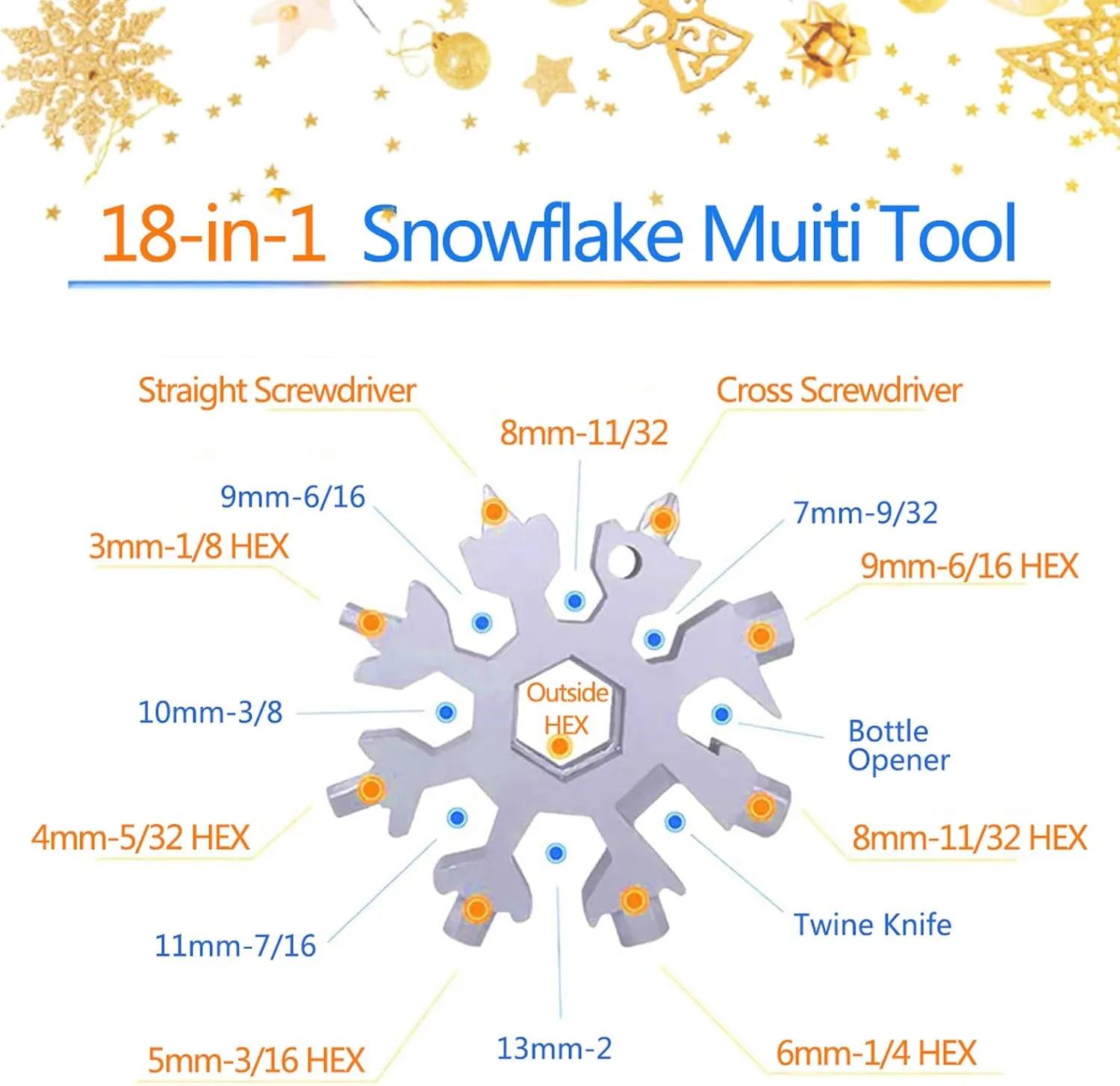 18-in-1 Snowflake Multi-Tool, BerniceKelly Stainless Steel Multitool Card Combination Compact Portable Outdoor Products Snowflake Tool Card