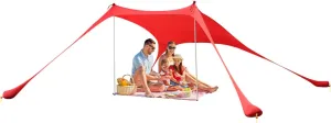 2-Meter * 2-Meter Beach Elastic Sunshade, red Design, Sun and rain Protection, Essential for Outdoor Leisure