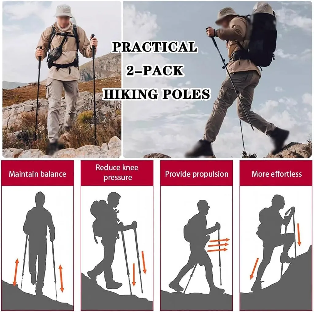 2 Pack Adjustable Trekking Poles, Lightweight Outdoor Adventures Gear, Nordic Walking Sticks, for Men, Women, and Seniors