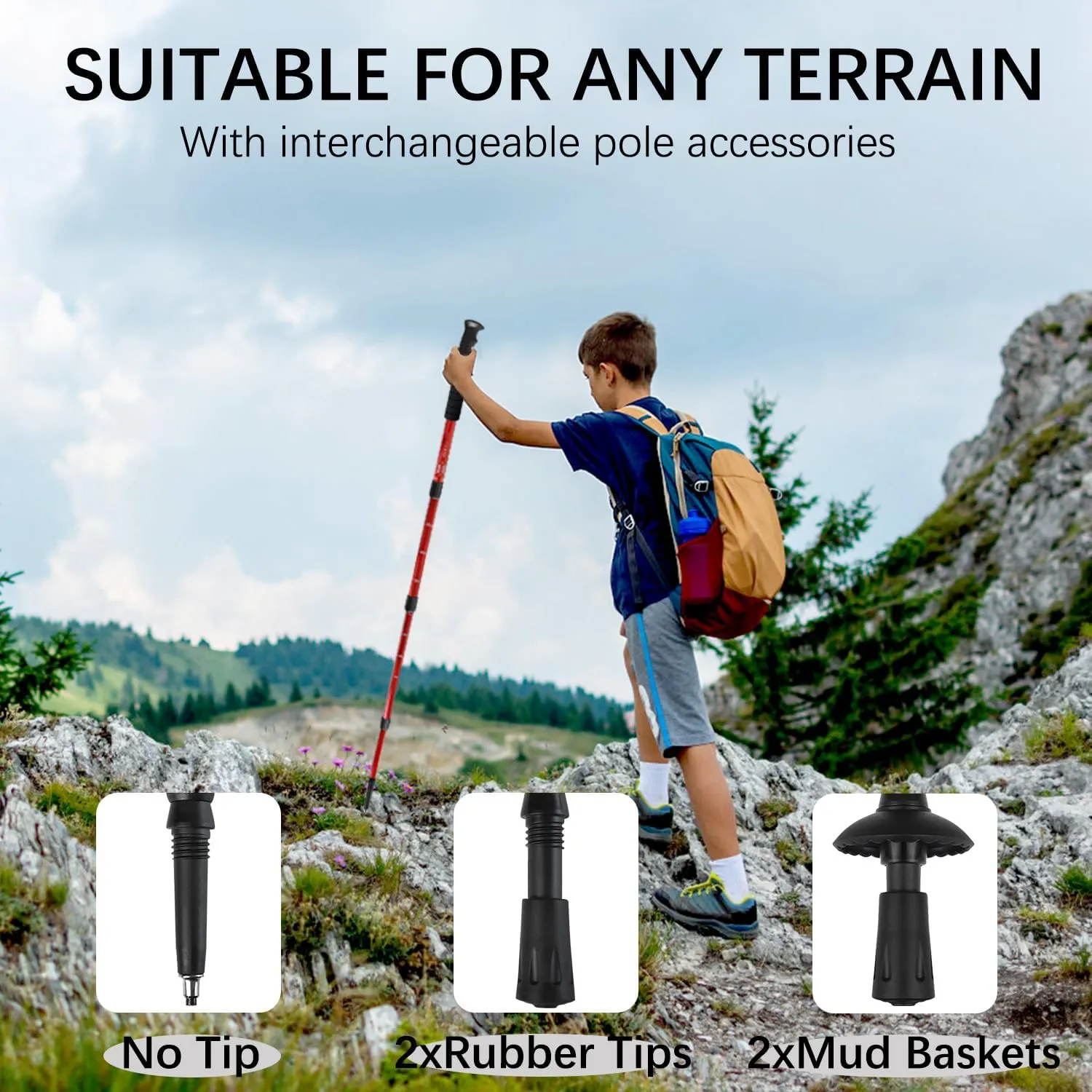 2 Pack Hiking Poles for Junior, Nordic Walking Trekking Pole Hiking Sticks Lightweight Collapsible & Shock-Absorbent Aluminum with Quick Adjustable Locks for Youth & Women