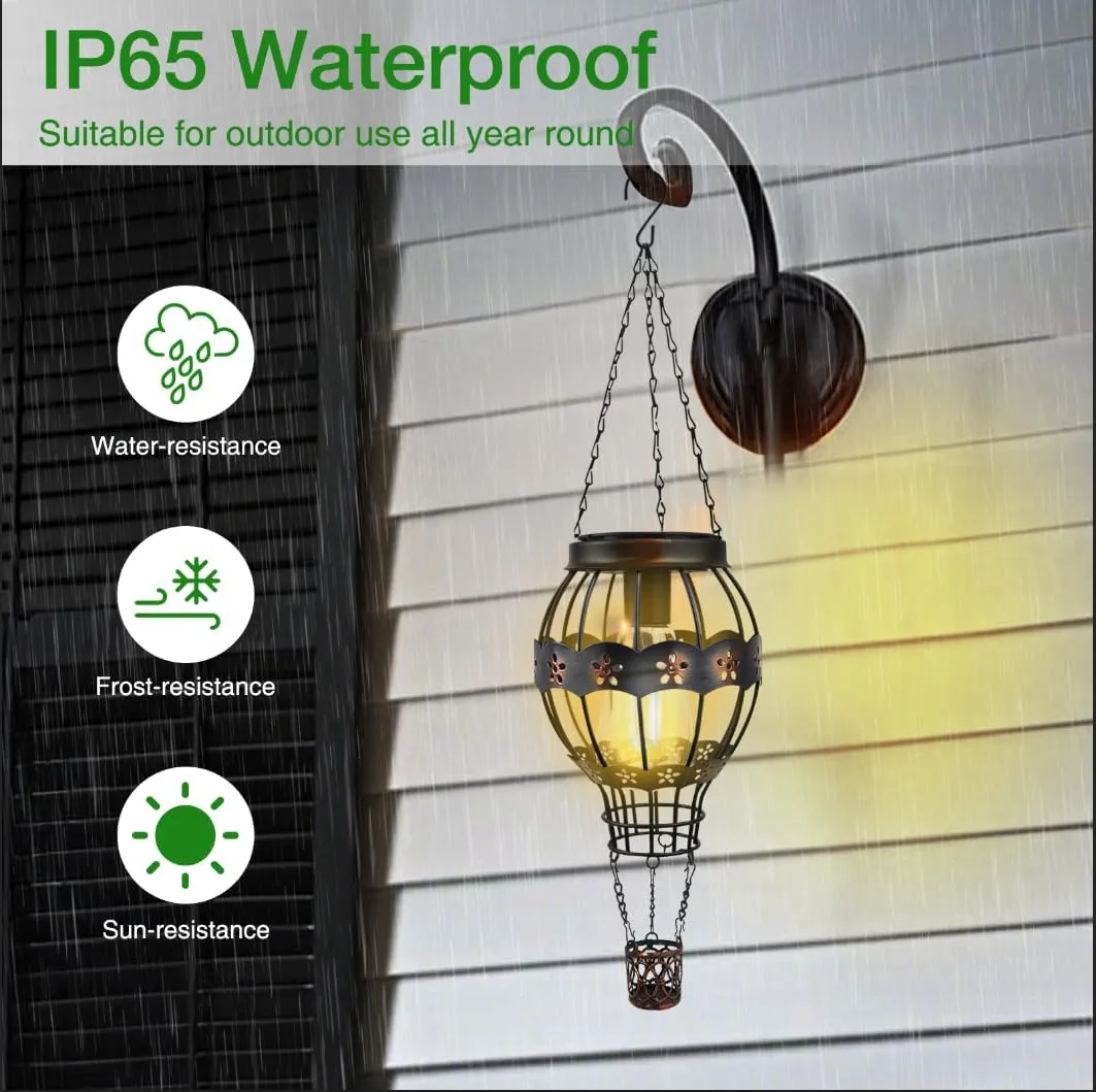 2 Pack Hot Air Balloon Solar Lantern with Flickering Flame Effect, Solar Hot Air Balloon Lanterns Outdoor Waterproof Hanging Lights，Ideal for Outdoor Decorations In Gardens,Parties,Farmhouses