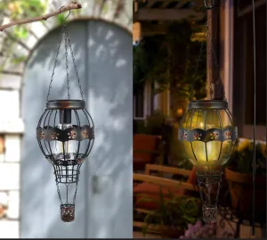 2 Pack Hot Air Balloon Solar Lantern with Flickering Flame Effect, Solar Hot Air Balloon Lanterns Outdoor Waterproof Hanging Lights，Ideal for Outdoor Decorations In Gardens,Parties,Farmhouses