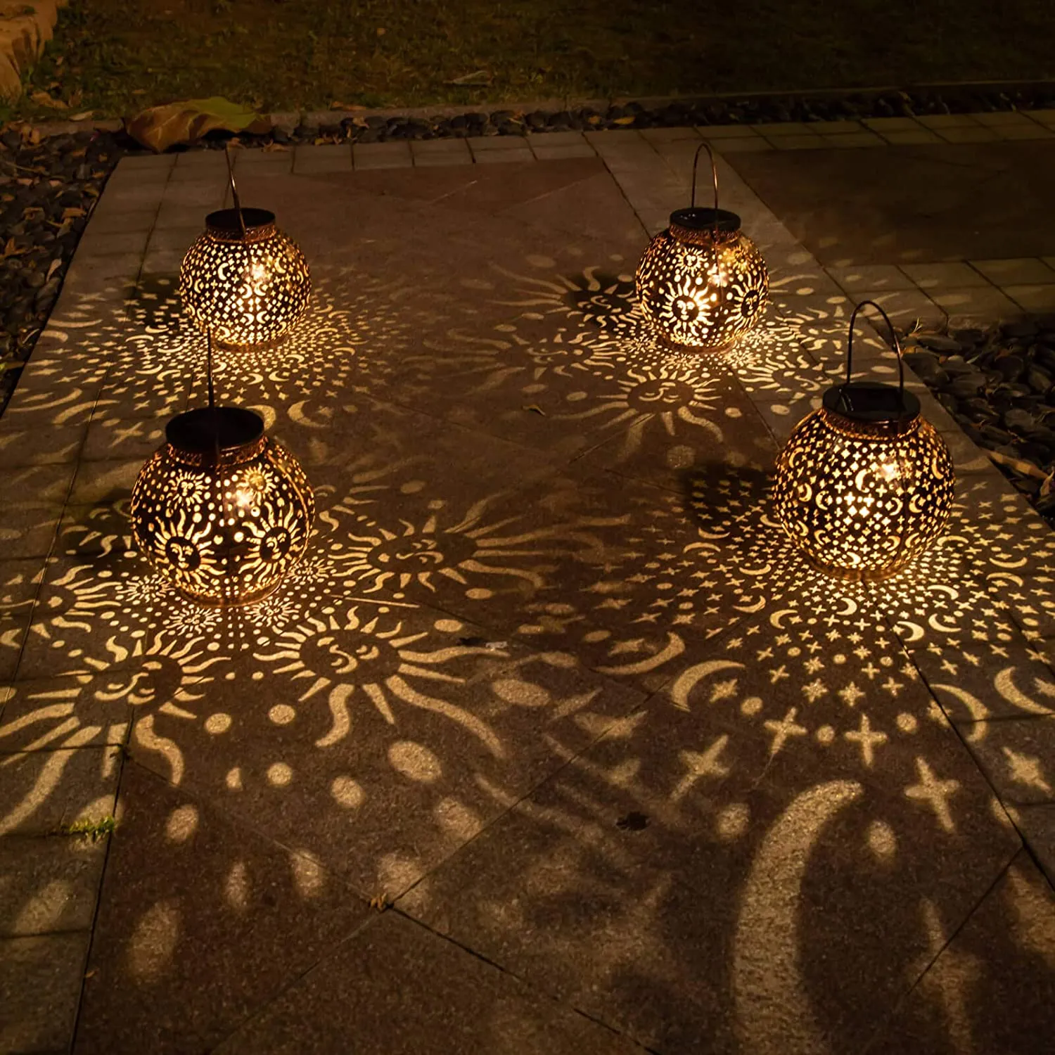 2 Pack Metal Moon Star Sun Solar Outdoor Lamps