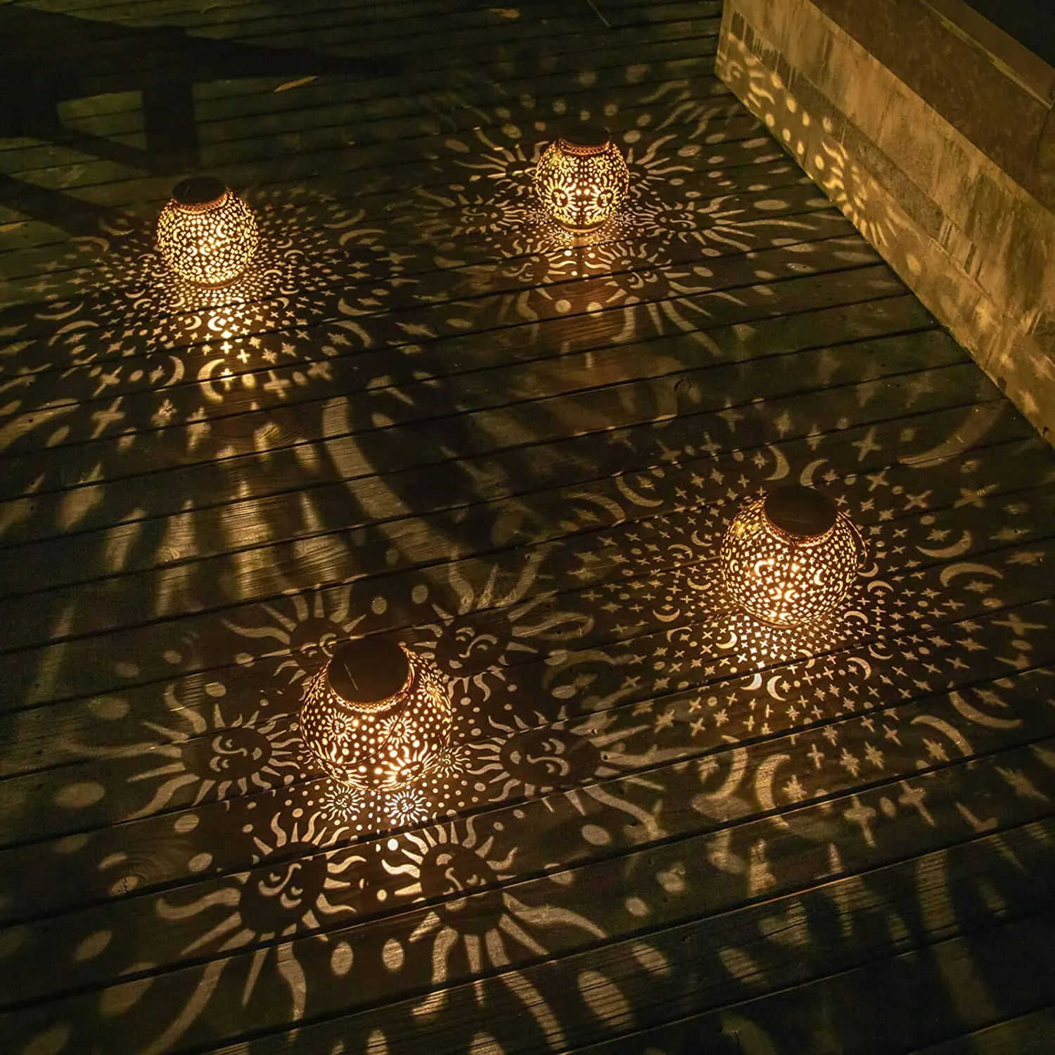 2 Pack Metal Moon Star Sun Solar Outdoor Lamps