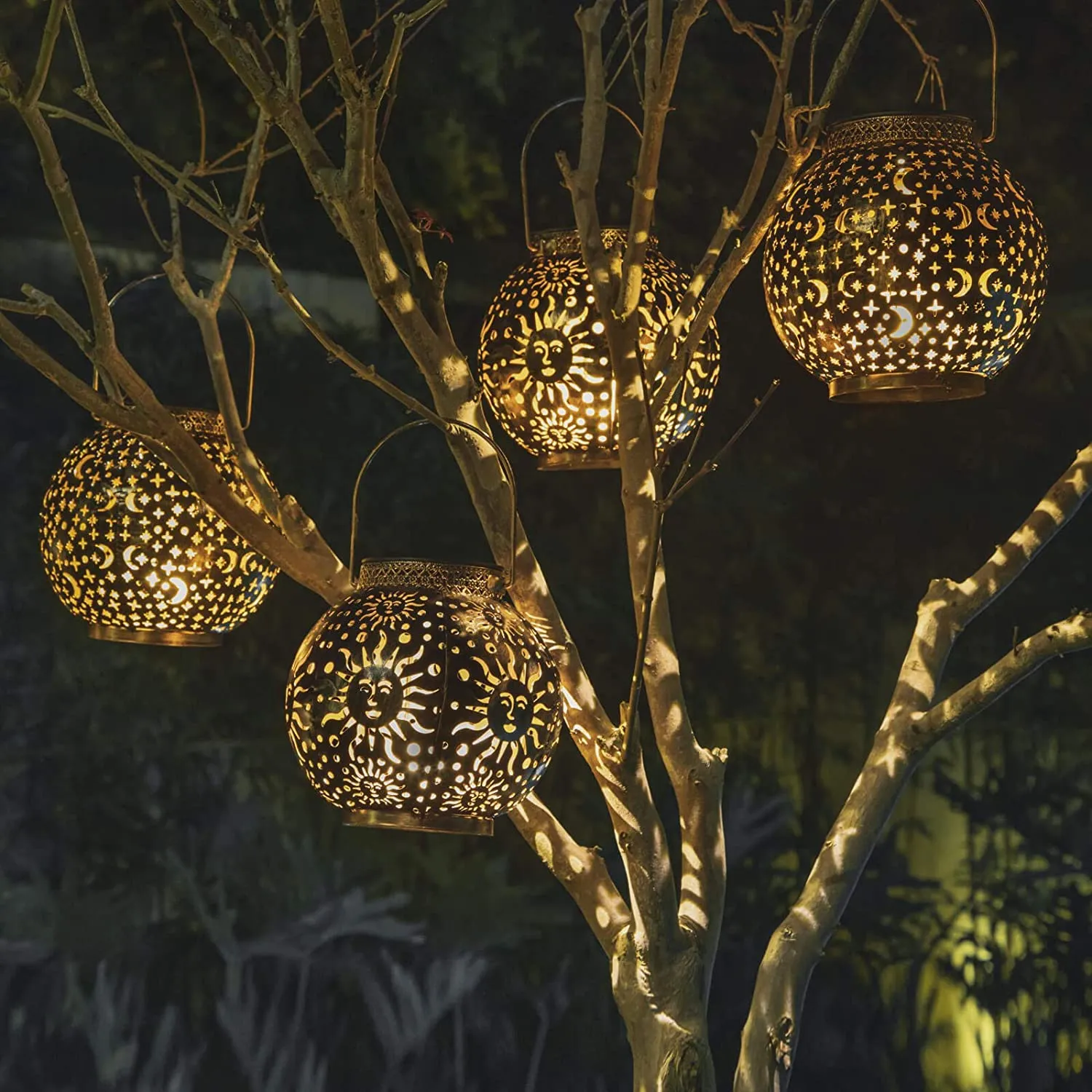 2 Pack Metal Moon Star Sun Solar Outdoor Lamps