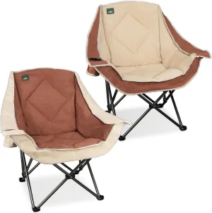 2 Pack Oversized Camping Chair,Outdoor Padded Folding Lawn Chair w/Cup Holder,Carry Bag for Beach, Hiking, and Picnics,Heavy-Duty 300-lbs Capacity, Moca&Cream