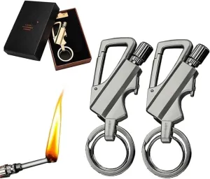 2 Pack Permanent Match Lighter with Multitool Keychain Bottle Opener,Reusable Waterproof for Outdoor Survival,Gift for Men(2pack Silver)