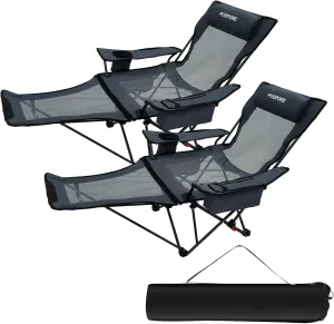 2-Pack Reclining Camping Chair 4 Position with Foot Rest Comfortable for Adults 265Ibs Folding Lounger Mesh Beach Chair with Cooler Bag and Cup Holder for Outdoor Patio