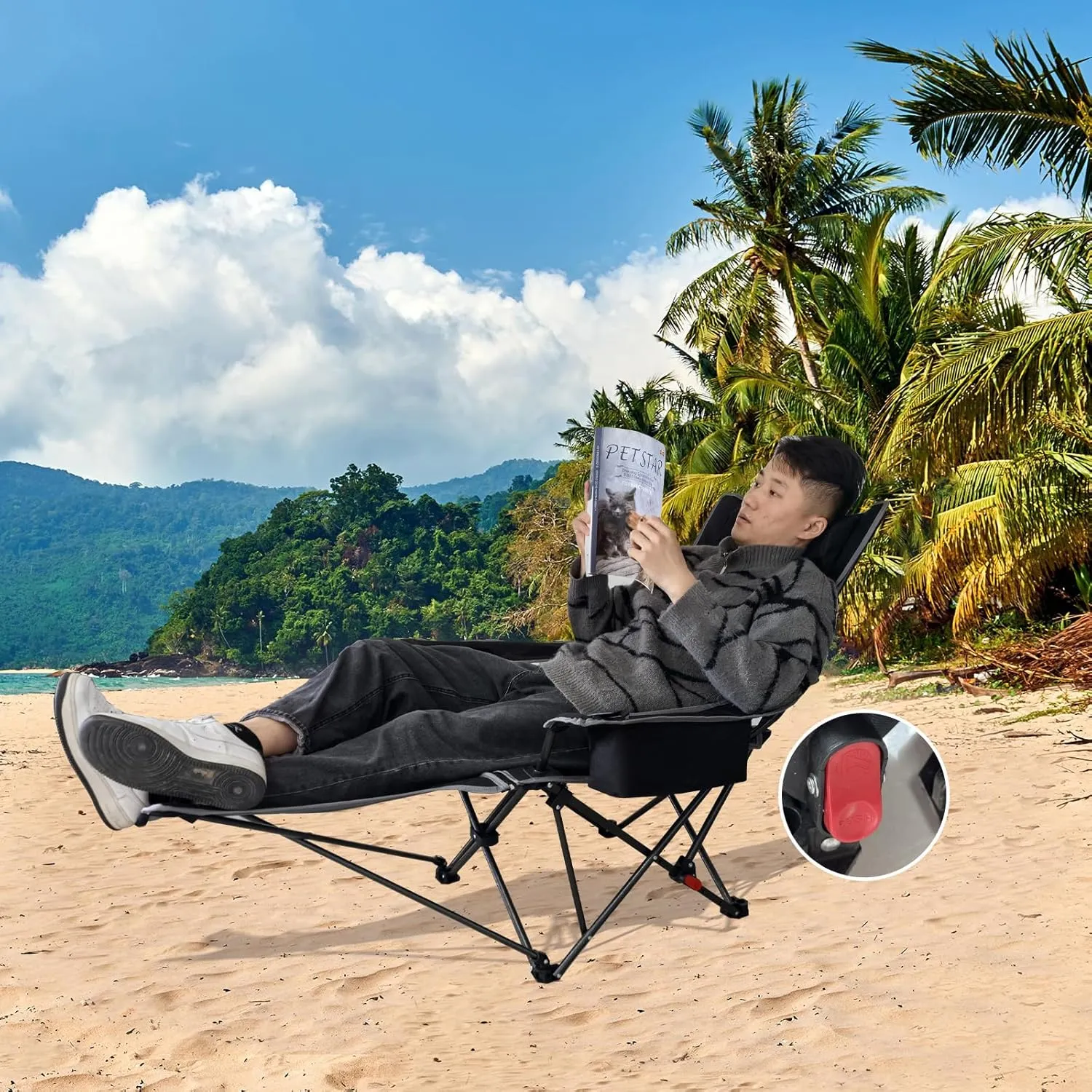 2-Pack Reclining Camping Chair 4 Position with Foot Rest Comfortable for Adults 265Ibs Folding Lounger Mesh Beach Chair with Cooler Bag and Cup Holder for Outdoor Patio