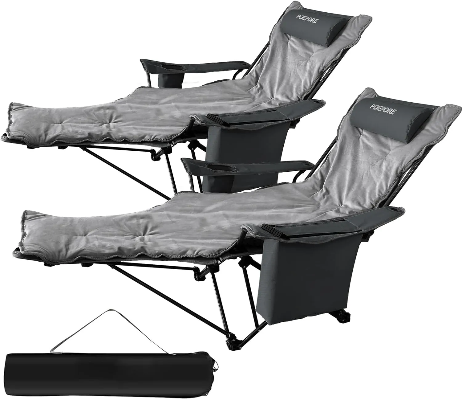 2-Pack Reclining Camping Chair 4 Position with Foot Rest Comfortable for Adults 265Ibs Folding Lounger Mesh Beach Chair with Cooler Bag,Cotton Cushion and Cup Holder for Outdoor Patio