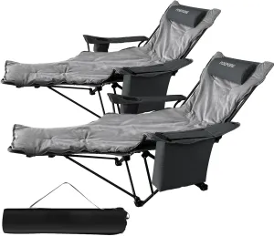 2-Pack Reclining Camping Chair 4 Position with Foot Rest Comfortable for Adults 265Ibs Folding Lounger Mesh Beach Chair with Cooler Bag,Cotton Cushion and Cup Holder for Outdoor Patio