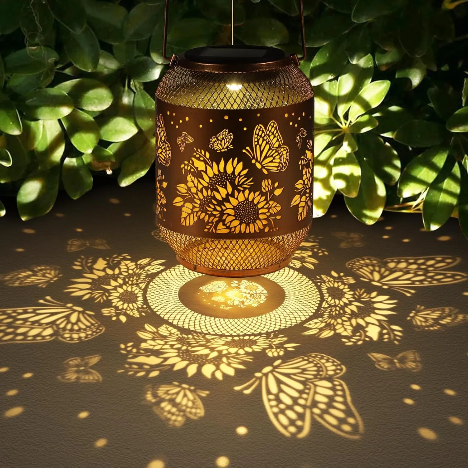 2 Pack Solar Lanterns Outdoor, Birthdays Gifts for Women Mom Grandma, Metal Waterproof Hanging Garden Decorative Solar LED Light for Yard, Patio, Lawn, Porch, Backyard (Butterfly and Sunflower)