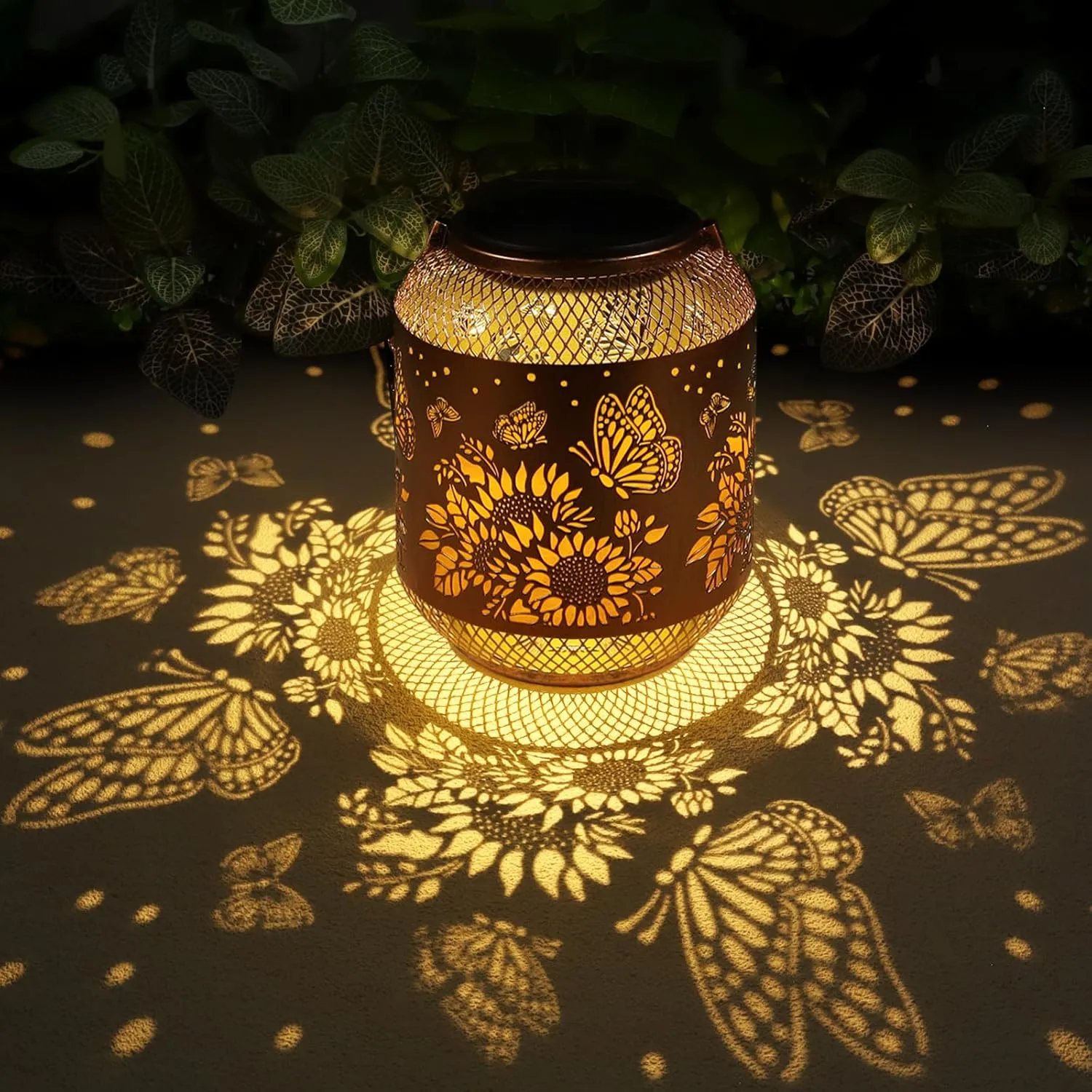2 Pack Solar Lanterns Outdoor, Birthdays Gifts for Women Mom Grandma, Metal Waterproof Hanging Garden Decorative Solar LED Light for Yard, Patio, Lawn, Porch, Backyard (Butterfly and Sunflower)