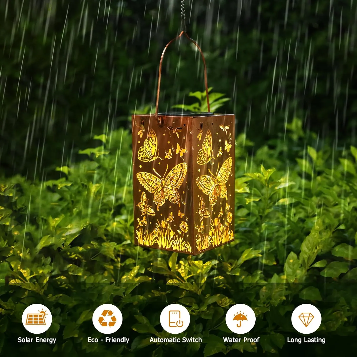 2 Pack Solar Lanterns Outdoor Hanging Lantern Lights Waterproof LED Lamp Butterfly Hollowed-Out Lantern Decoration, for Garden,Patio,Yard,Table,Party Delicate Christmas Decor Gifts for Women Mom