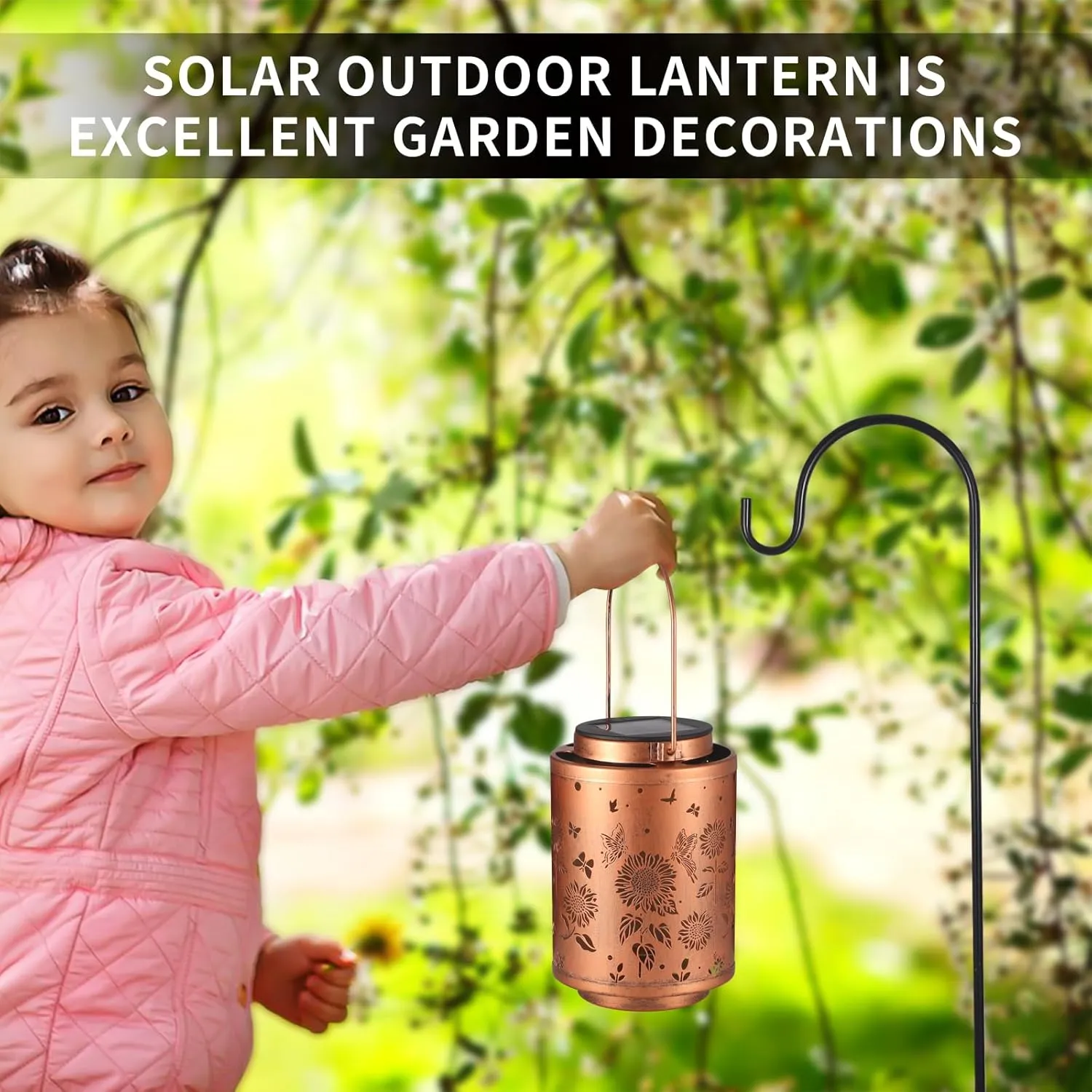 2 Pack Solar Outdoor Lanterns, Garden Decor LED Light Hanging Waterproof Solar Metal Lantern Birthday Gifts for Women Mon Grandma Sunflower Solar Lights Outdoor Decoration(Butterflies)