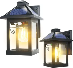 2 Pack Solar Powered Wall Lantern Lights with 3 Lighting Modes, LED Dusk to Dawn Solar Sconce Outdoor Wall Mount, Motion Sensor Front Porch Lights Fixtures Waterproof for Patio Garage