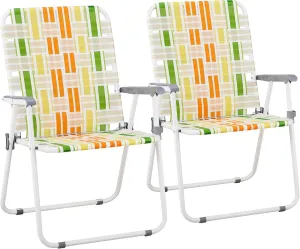2 Pack Webbed Folding Chairs, Outdoor Portable Beach Lawn Camping Chair for Outside Picnic, Yard, Garden Dining, Poolside, Fishing