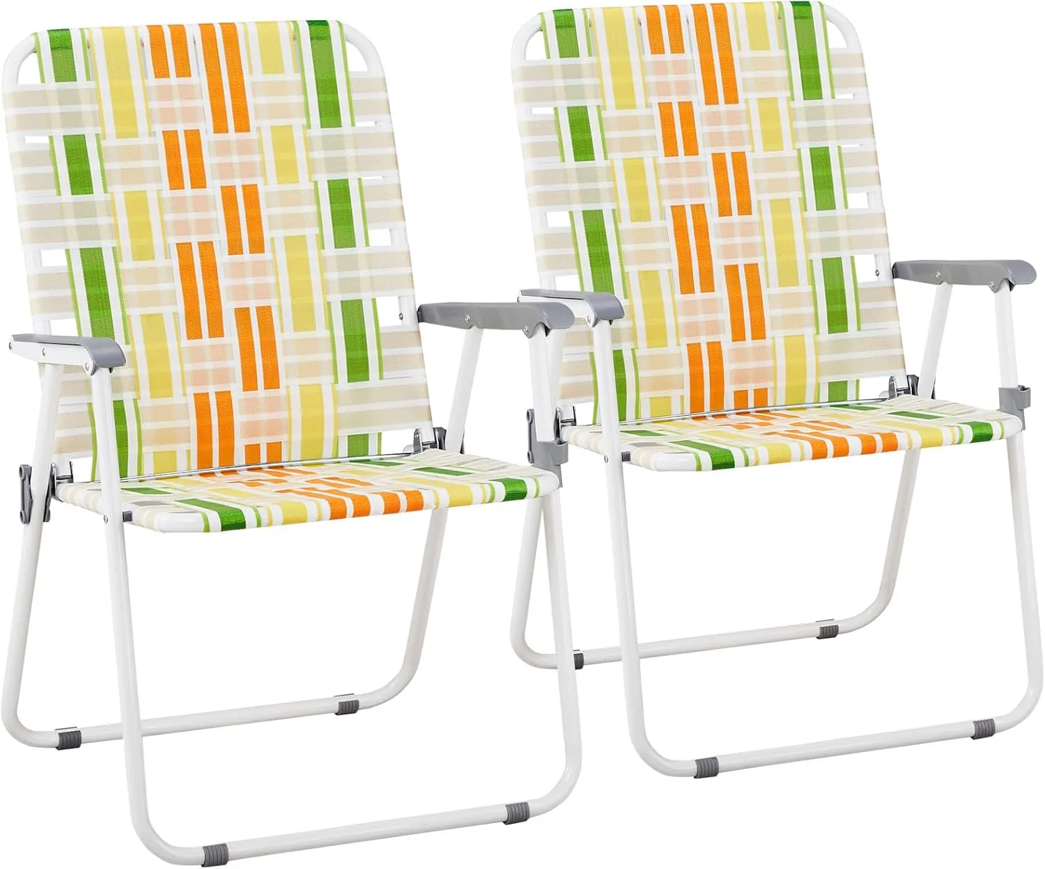 2 Pack Webbed Folding Chairs, Outdoor Portable Beach Lawn Camping Chair for Outside Picnic, Yard, Garden Dining, Poolside, Fishing