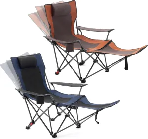 2 Pc Reclining Camping Chair with Footrest, Folding Lounge Chair for Adults,Outdoor Chair Support 300 lbs with Adjustable Backrest &Cup Holder Portable Recliner Beach Chair for Lawn Outside
