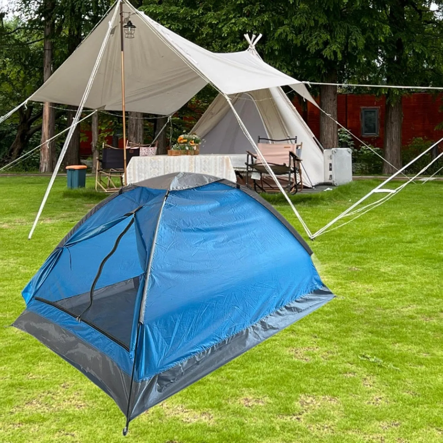 2 Person Camping Tent Single Layer Sun Shelter Multifunction with Ground Stakes Foldable Easy Quick Setup for Hiking Picnic