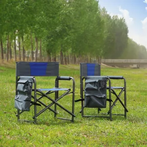 2-Piece Padded Folding Outdoor Director's Chair with Storage Pockets, Lightweight Oversized Design, Steel Frame, Durable Oxford Cloth, Perfect for Indoor, Outdoor Camping Picnics and Fishing