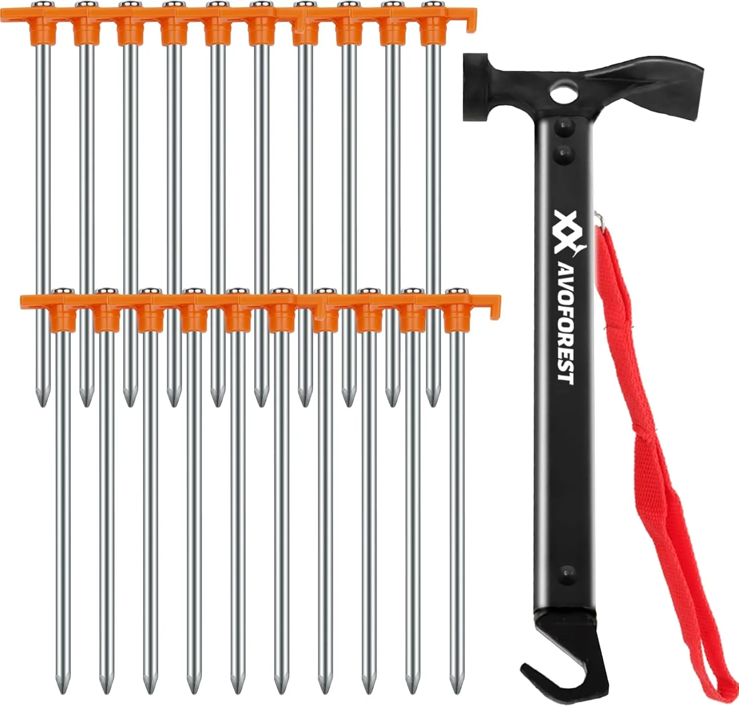 20 Pcs Tent Stakes with Camping Hammers,Avoforest 7.1 Inch Non-Rust Metal Tent Pegs   Portable Tent Stakes Hammers Ground Stakes and Tent Accessories Camping with Storage Bag,Garden,Hiking