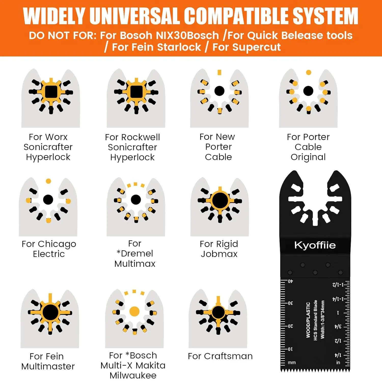 200Pcs Oscillating Multi Tool Blades Kit - 1-3/8" Quick Release Universal Saw Blades for Wood Plastic - Compatible With Ryobi Makita Bosch Craftsman