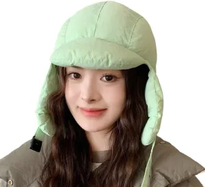 2024 Women's Down Cotton Hat with Ear Flaps Winter Windproof Warm Aviator Cap Outdoor Ski Hat Hunting Cycling Hat(Green)
