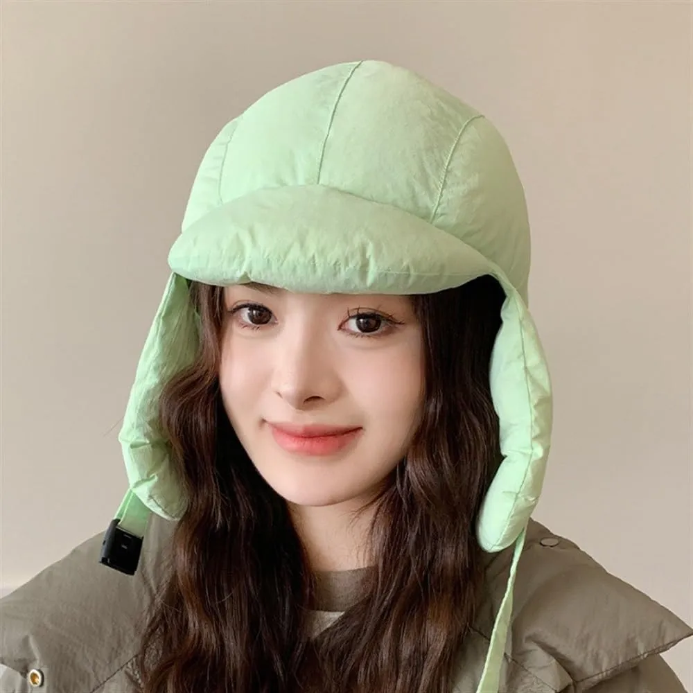 2024 Women's Down Cotton Hat with Ear Flaps Winter Windproof Warm Aviator Cap Outdoor Ski Hat Hunting Cycling Hat(Green)