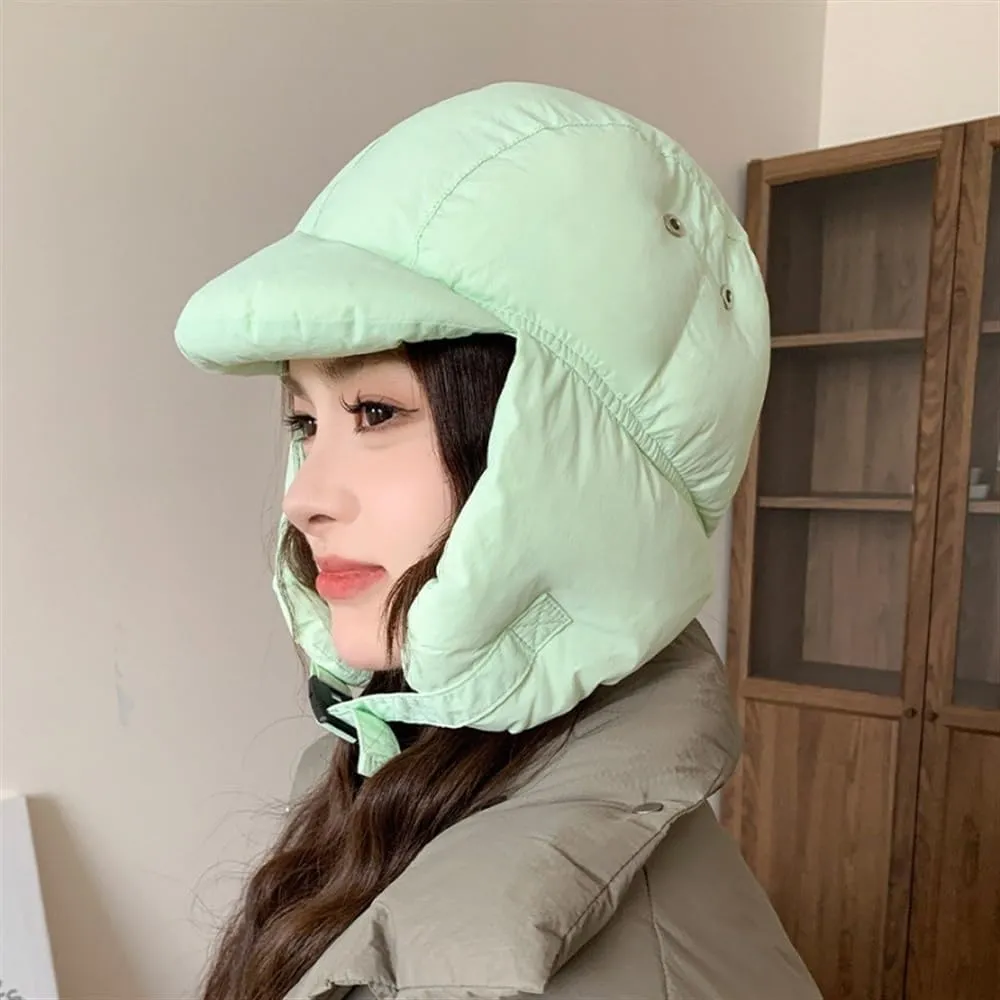 2024 Women's Down Cotton Hat with Ear Flaps Winter Windproof Warm Aviator Cap Outdoor Ski Hat Hunting Cycling Hat(Green)