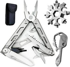 21 in 1 Multi-Tool Pliers Multitool Pliers Pocket Knife with Nylon Sheath, Stainless Steel Folding Utility Multipurpose With 24-In-1 Multi-Tool and 18-in-1 Mini-Wrench