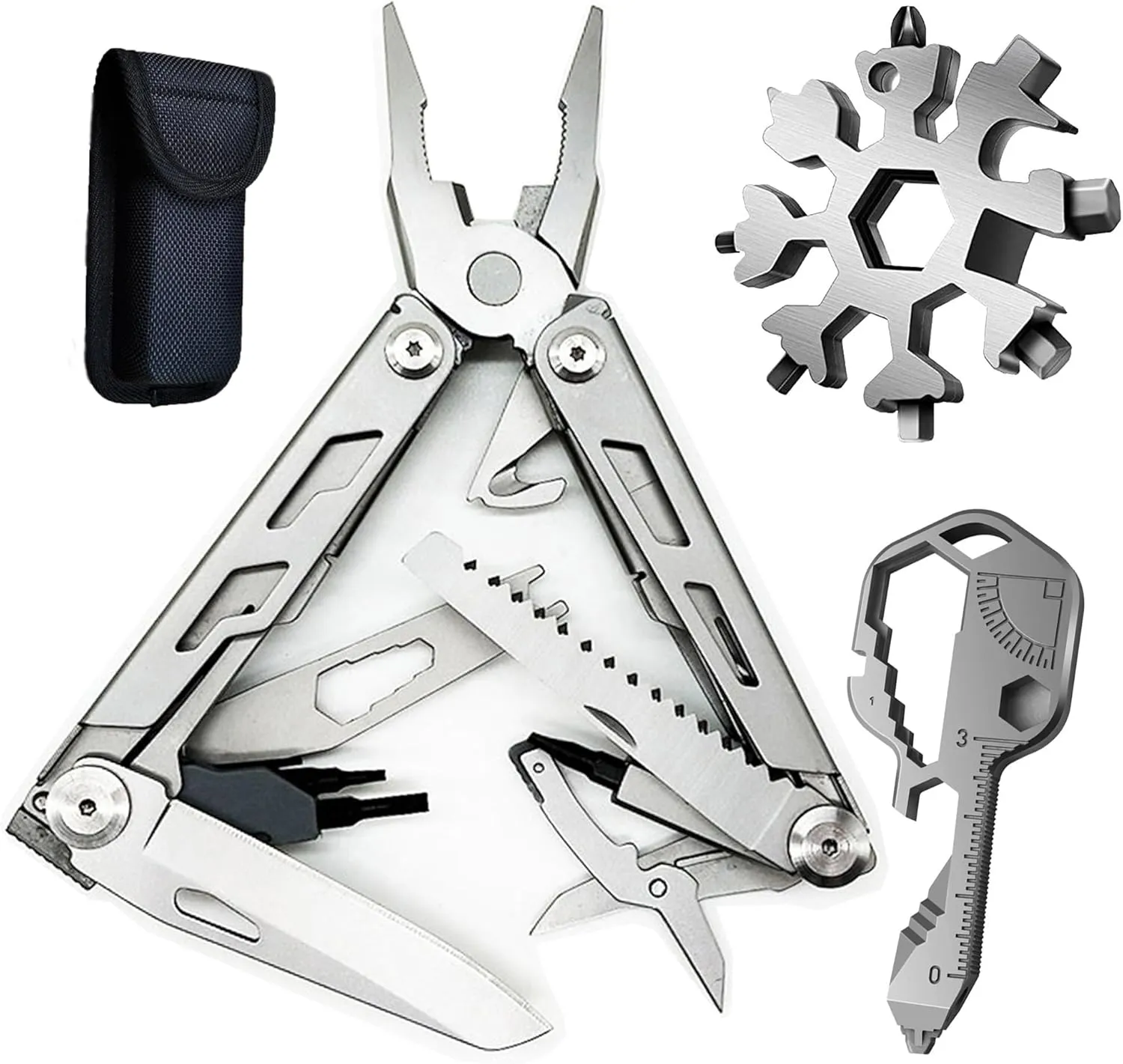 21 in 1 Multi-Tool Pliers Multitool Pliers Pocket Knife with Nylon Sheath, Stainless Steel Folding Utility Multipurpose With 24-In-1 Multi-Tool and 18-in-1 Mini-Wrench