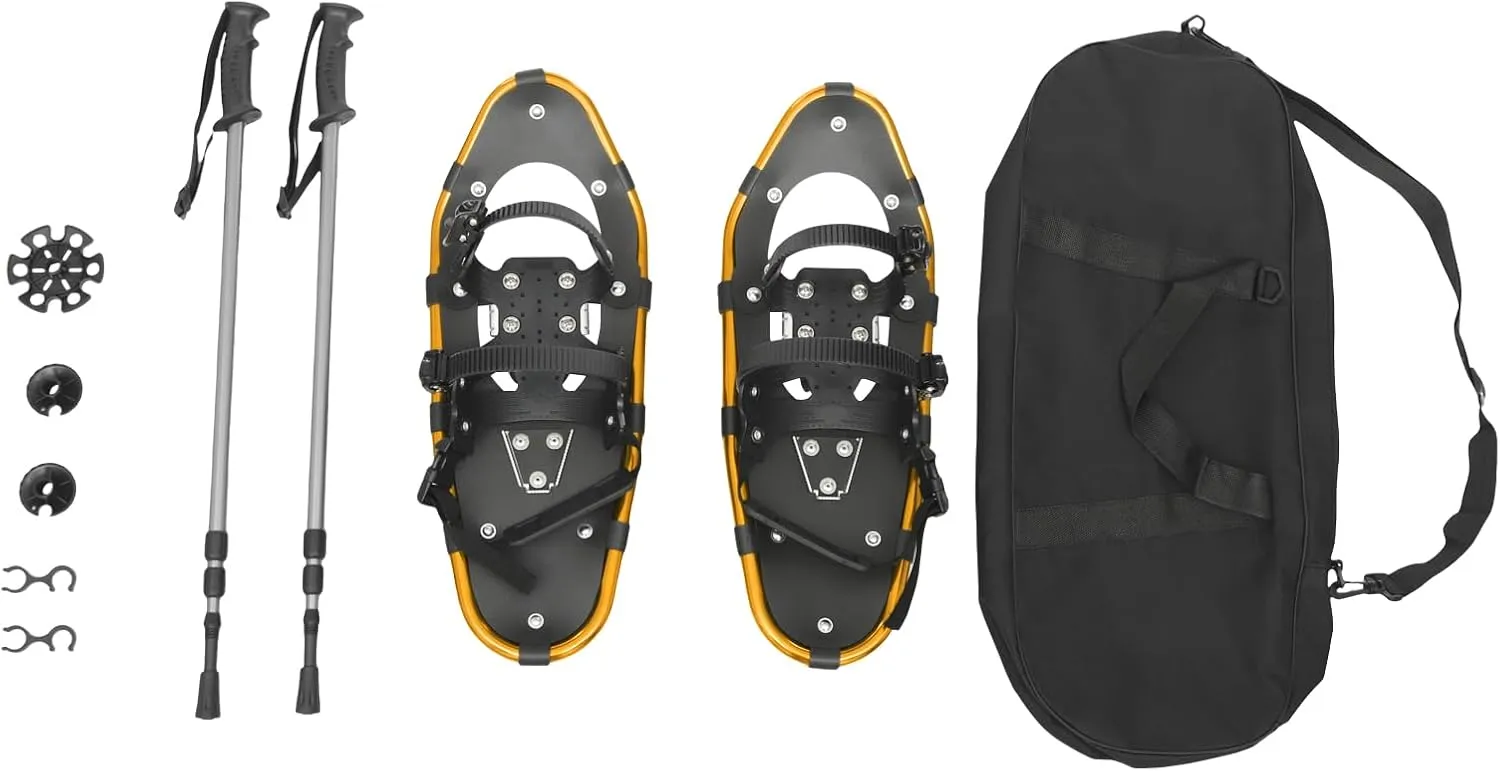 21 Inch Snowshoes, Lightweight Snowshoes with Adjustable Trekking Poles and Carrying Bag, Floor Standing Skiing Snowshoes for Men Women, 66-154lbs Load Capacity