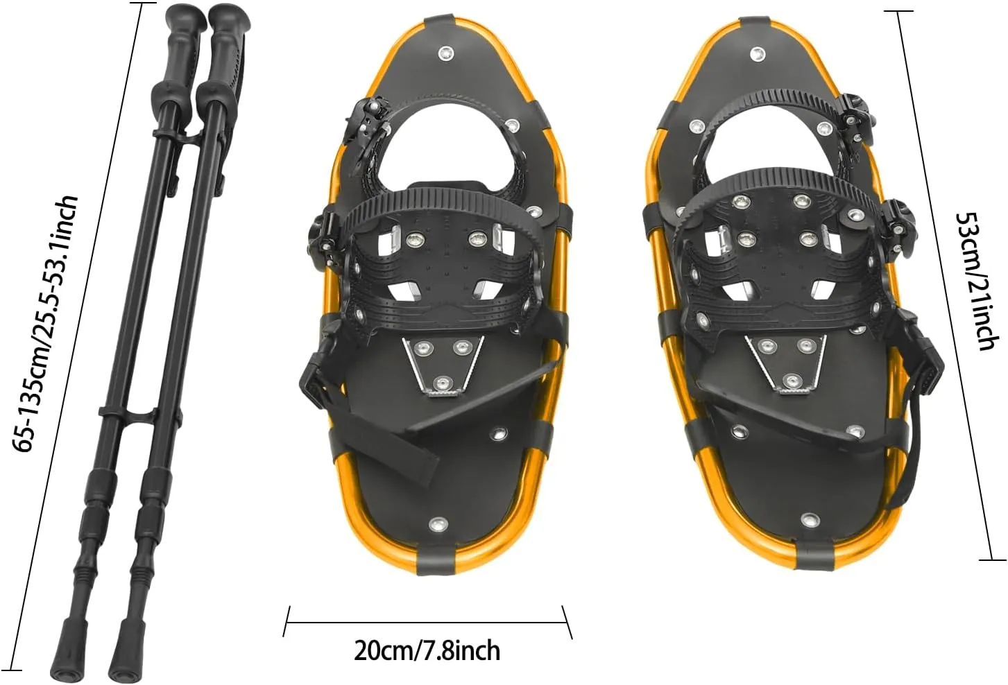 21/25 Inch Snowshoes & Trekking Poles Bundle for Men, Women, and Youth, All Terrain Snow Shoes with Adjustable Binding, Carry Bag and Lightweight Aluminum Walking & Hiking Poles