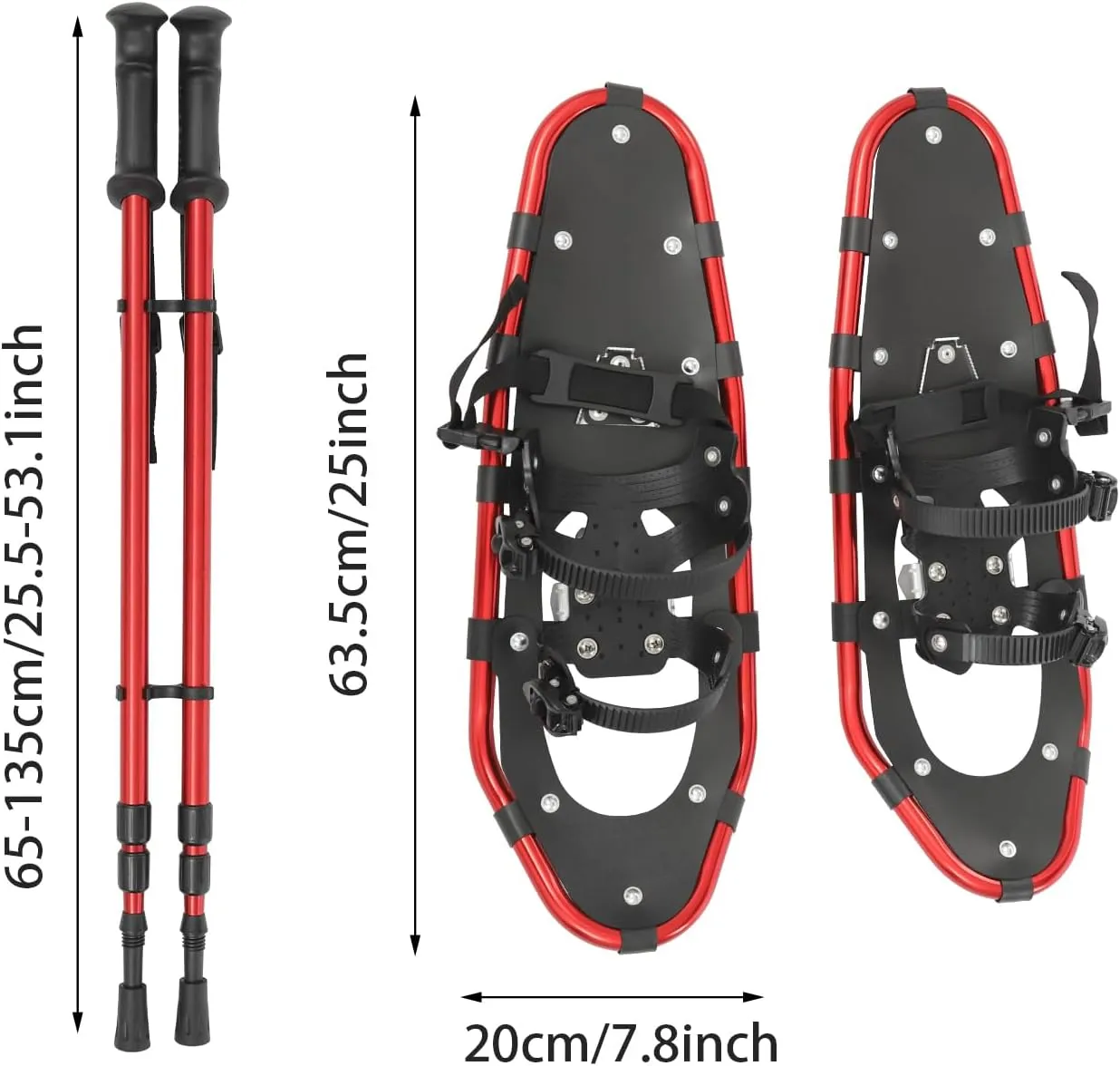 21/25Inch Snowshoes with Poles for Snowshoeing, All-Terrain Snow Shoes Kit with Adjustable Trekking Poles and Carrying Bag for Women Men