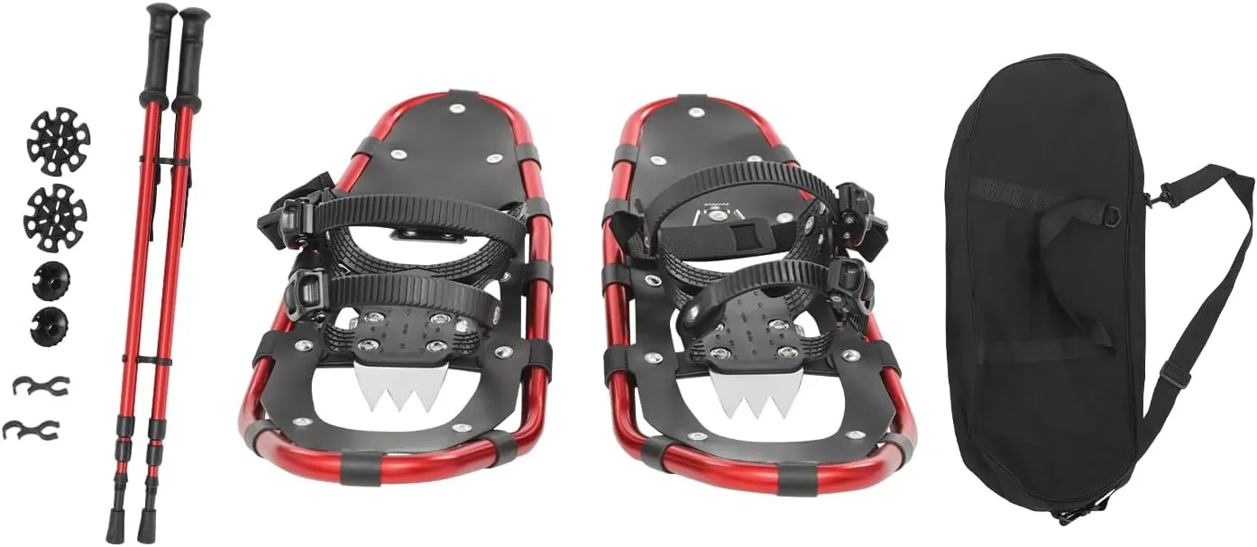 21/25Inch Snowshoes with Poles for Snowshoeing, All-Terrain Snow Shoes Kit with Adjustable Trekking Poles and Carrying Bag for Women Men