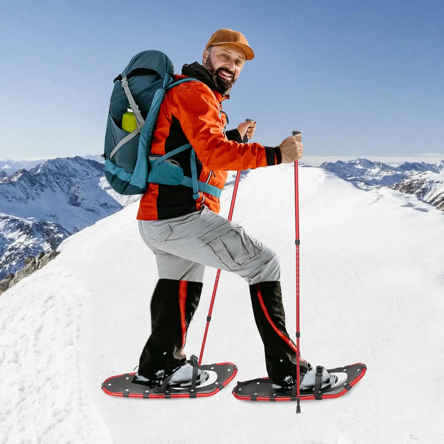 21/25Inch Snowshoes with Poles for Snowshoeing, All-Terrain Snow Shoes Kit with Adjustable Trekking Poles and Carrying Bag for Women Men