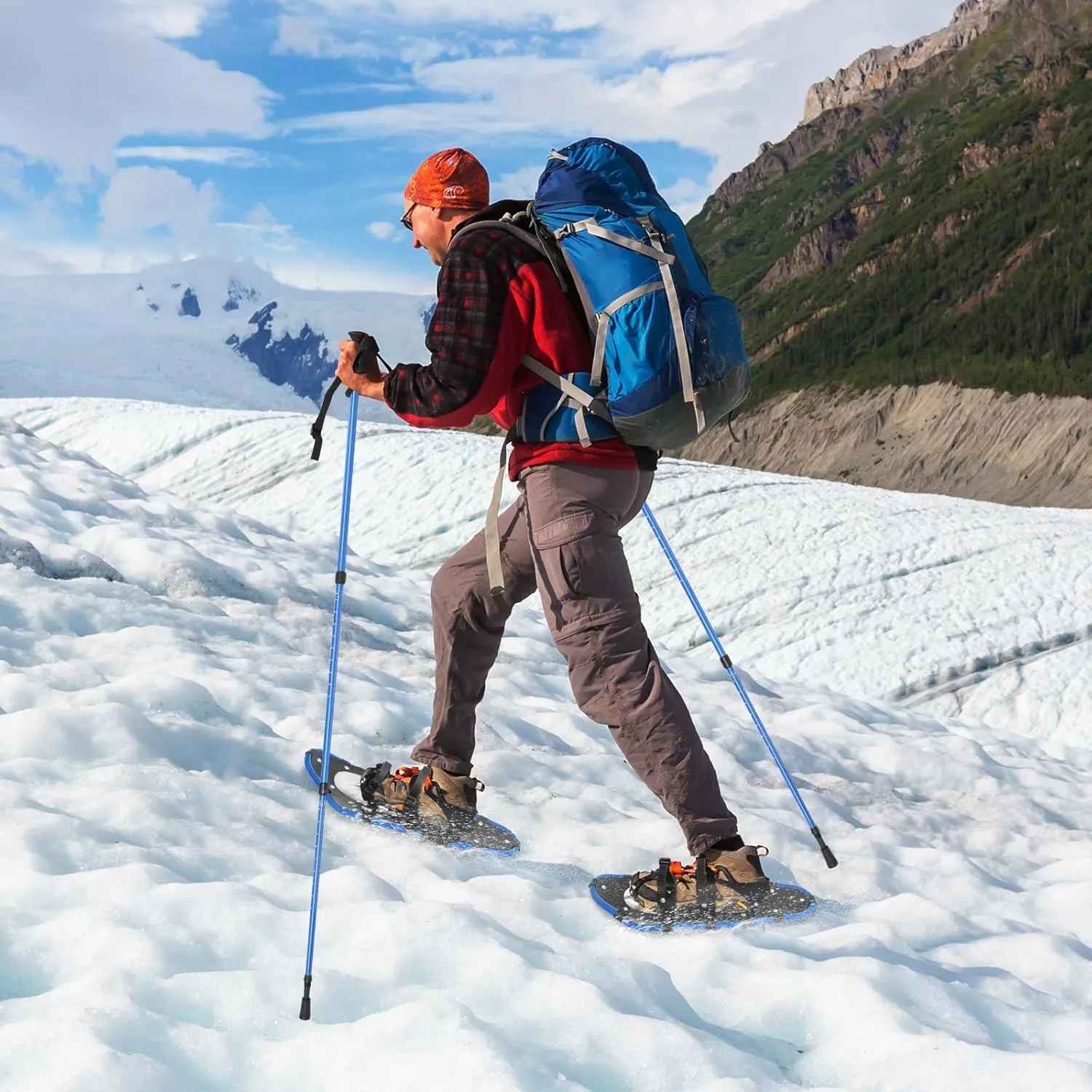 25 Inch Snowshoes & Trekking Poles Bundle for Men, Women, and Youth - Durable All Terrain with Adjustable Binding, Carry Bag and Lightweight Aluminum Walking & Hiking Poles, Gold