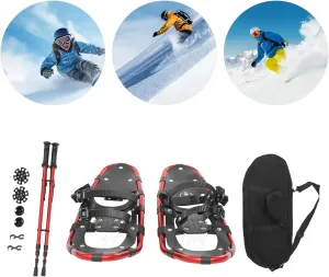 25 Inch Snowshoes, Lightweight Snow Shoes with Adjustable Trekking Poles Aluminum Snowshoes with Carrying Bag Red Black for Adults Men Women