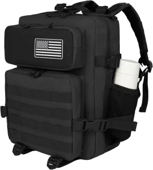 25L Small Black Military Tactical Backpack for Men, Laptop Daypack for Work and Gym, Molle Back Pack for Motorcycle, Assault Pack EDC Bug Out Bag, Hiking Fishing Rucksack with Bottle Holder
