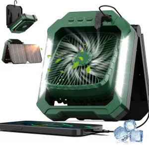 26800mAh Portable Camping fan Rechargeable, 2-in-1 Battery Powered Solar Fan with Detachable Solar Panel, 270° Rotation Personal USB Desk Fan with 3 Speed/Timer/LED Light/Hanging Hook for Outdoor