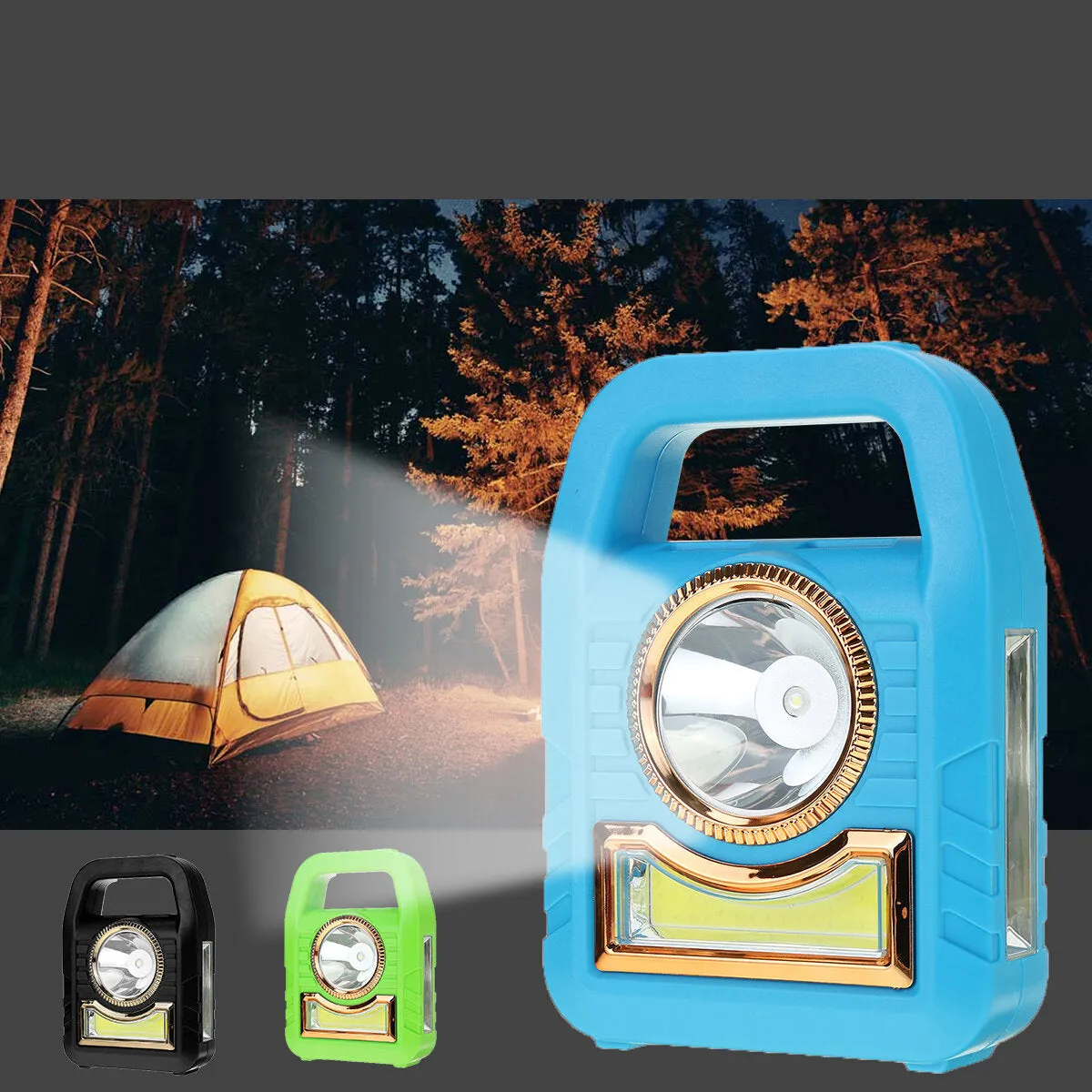 2IN 1 Solar Portable Camping Light LED COB Powered Flashlights USB Rechargeable Hand Lamp For Hiking Outdoor Lighting Emergency