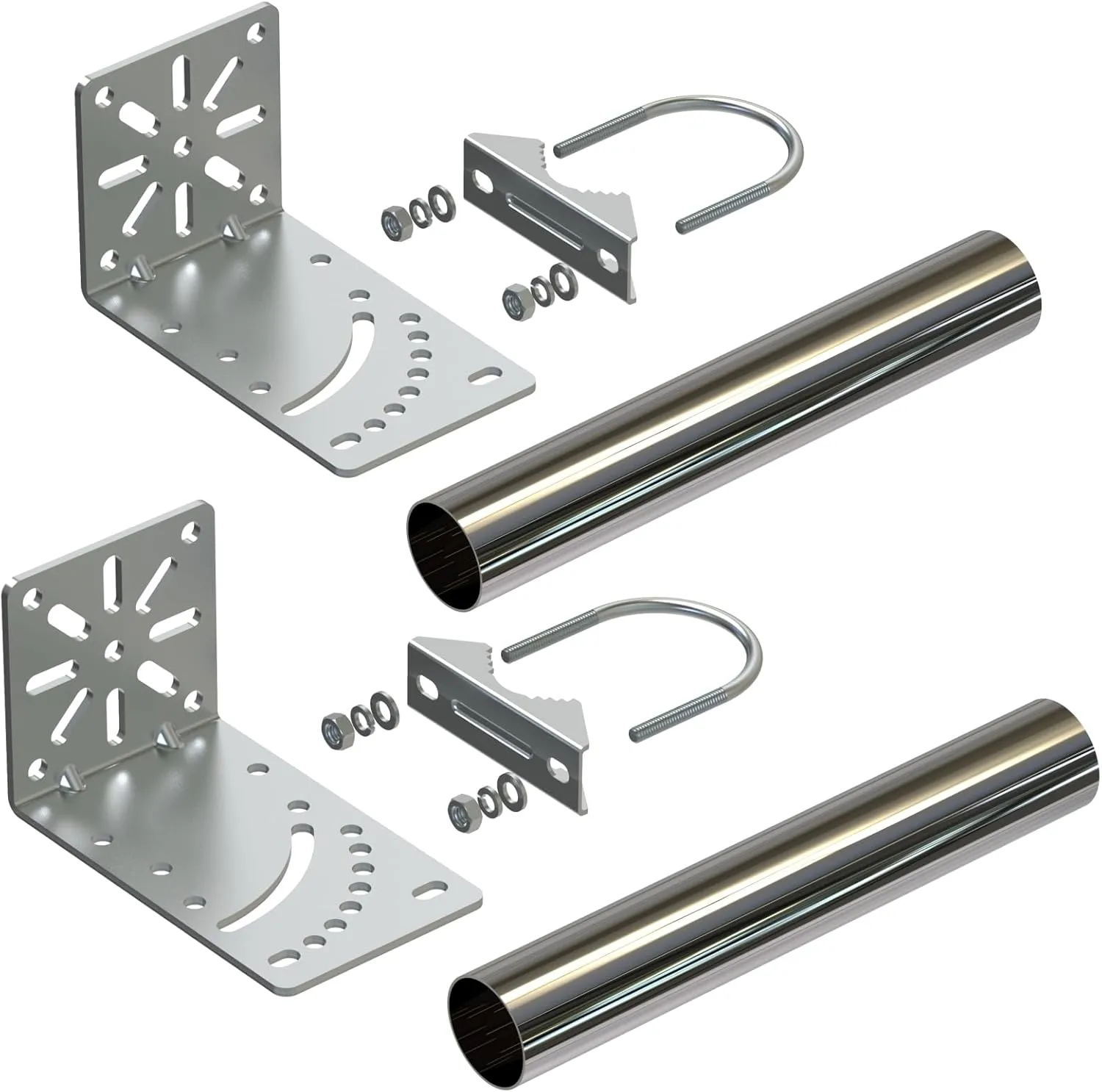 2PCS 1.5" Diameter Universal Outdoor Adjustable Antenna Mount Pole Bracket to Wall Weather Station 10" Length Antenna Mast Mounting Pole Clamp Kit