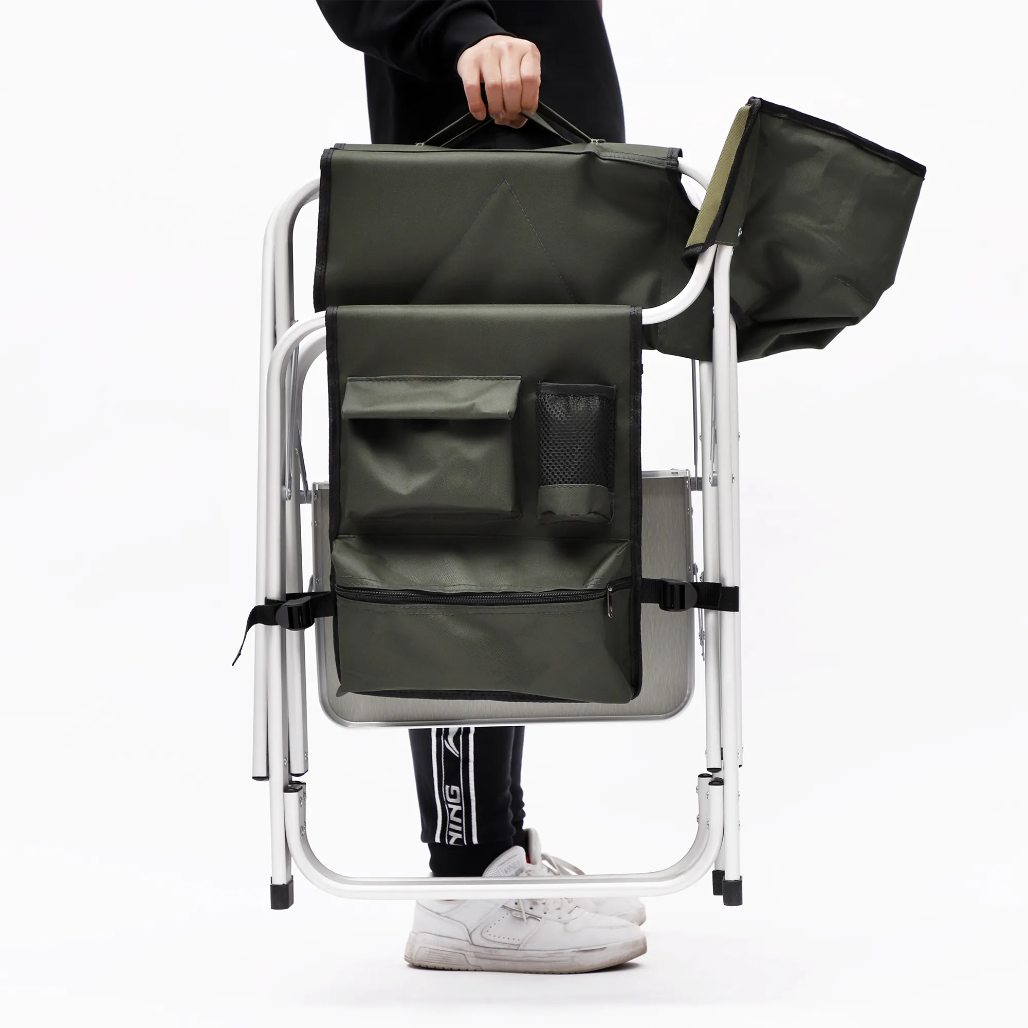 2pcs Padded Folding Outdoor Chair with Pockets Oversized Directors Chair- Green