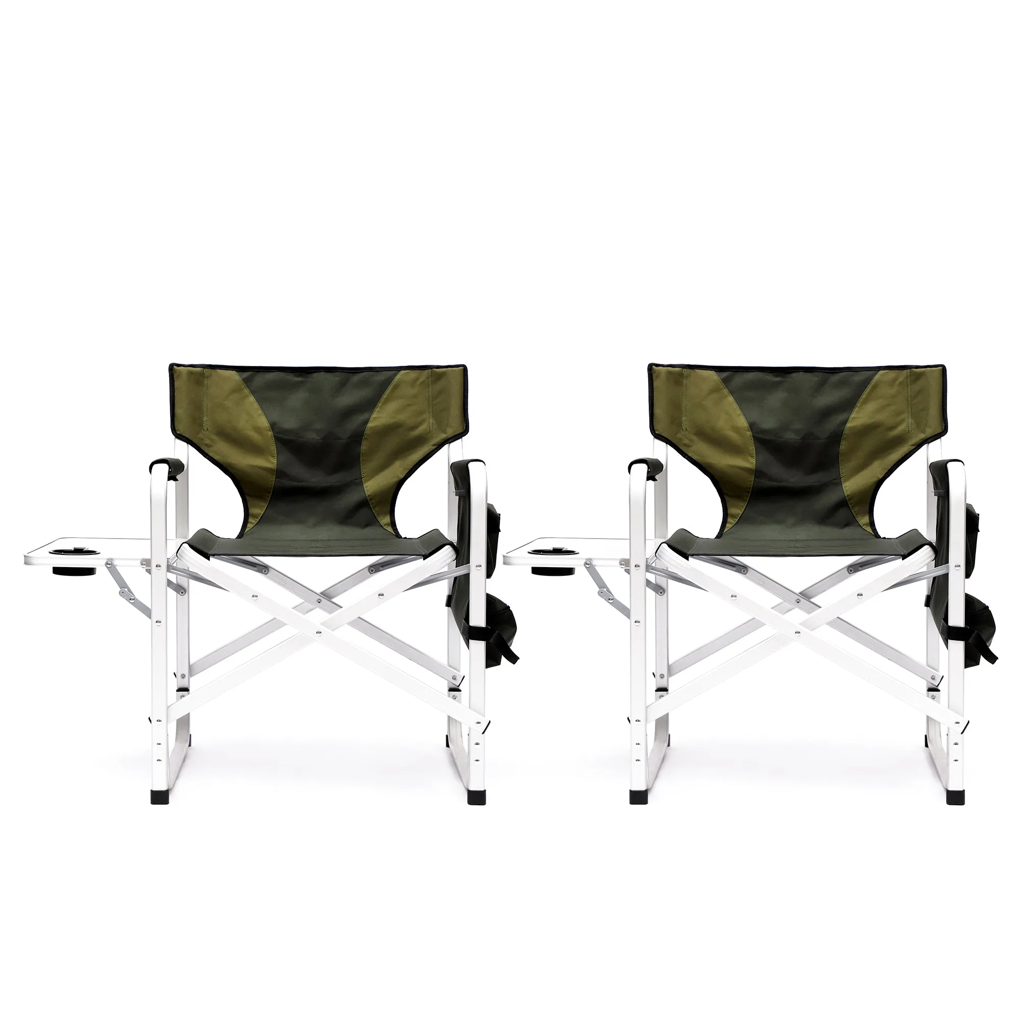 2pcs Padded Folding Outdoor Chair with Pockets Oversized Directors Chair- Green