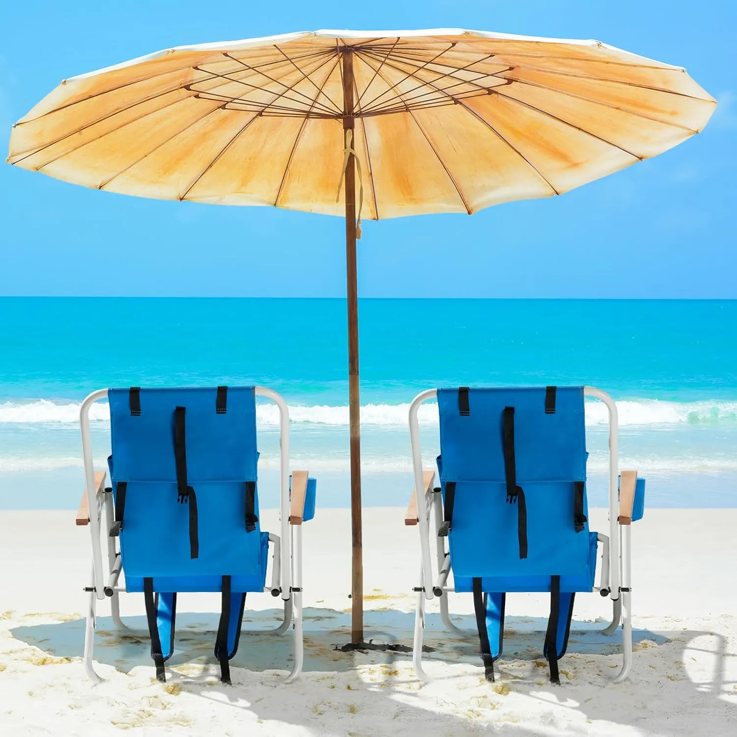 2pcs Portable Backpack Beach Chair, Adjustable Angle with Headrest Folding Beach Chair, Light Beach Chair with Armrests, Cup Holder